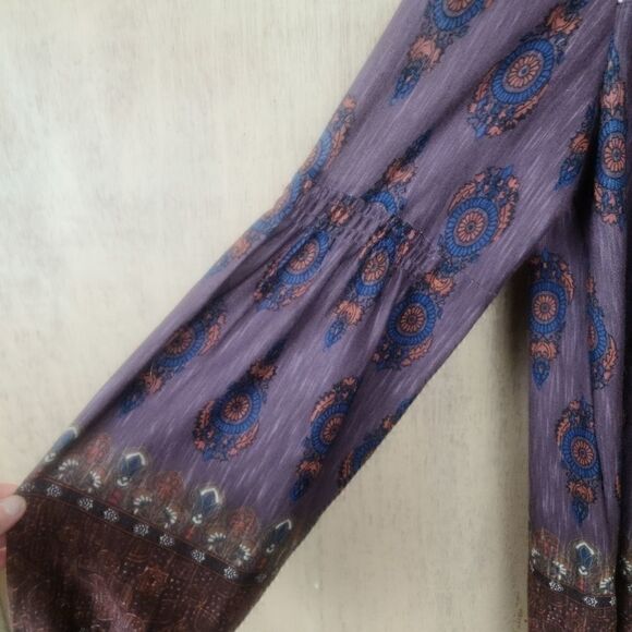 Boho Vintage American Maroon Peasant Blouse SzM - Picture 3 of 4